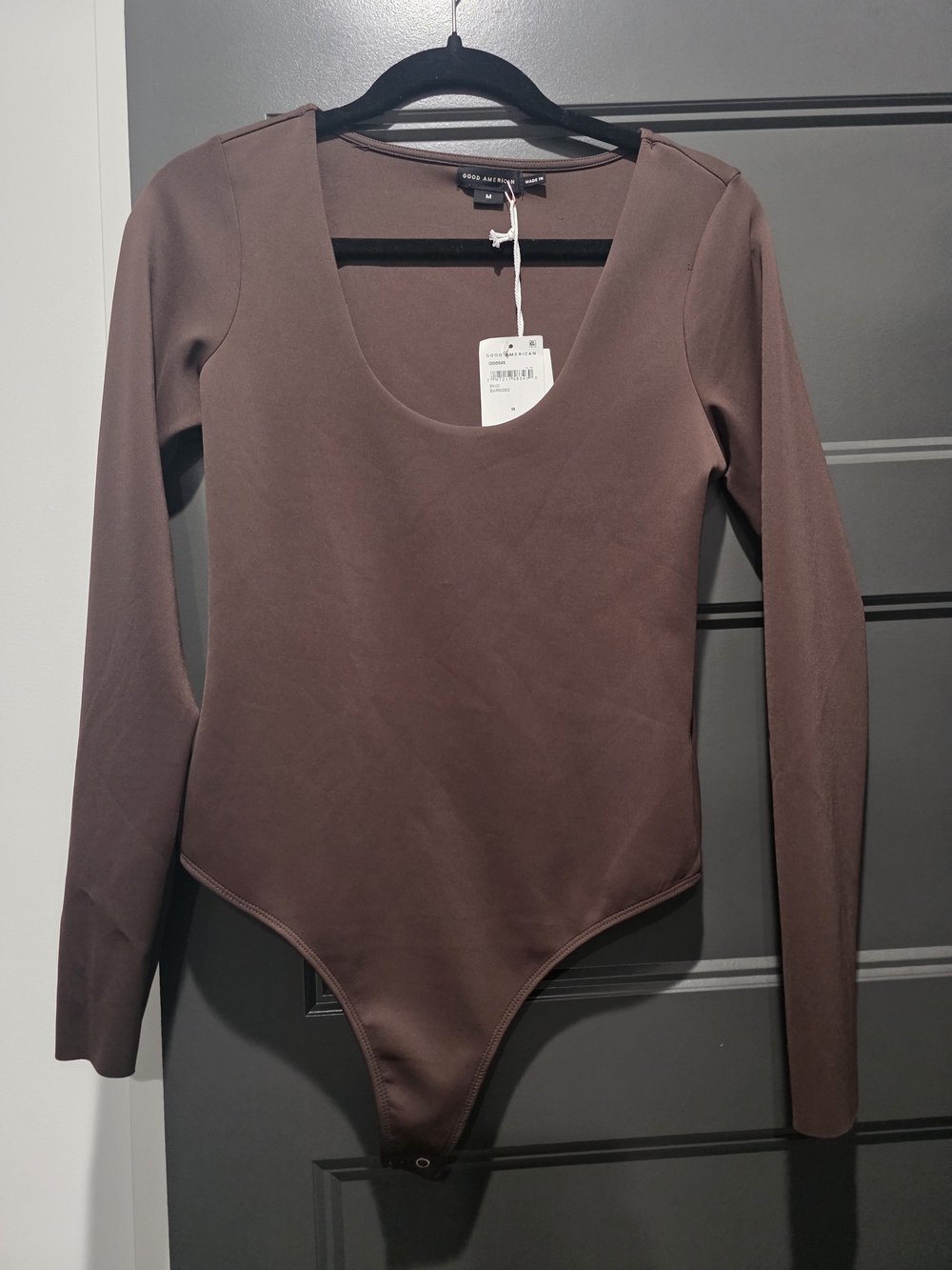 Good American Long Sleeve Scoop Neck Bodysuit - Mauve Brown